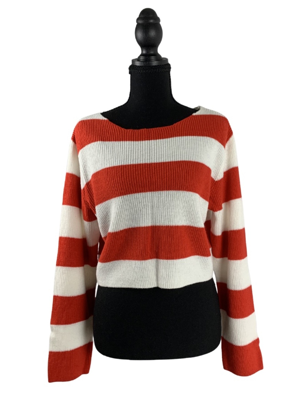 H&M Divided Bold Red White Striped Colorblock Cropped Sweater Women's S Y2K Chic